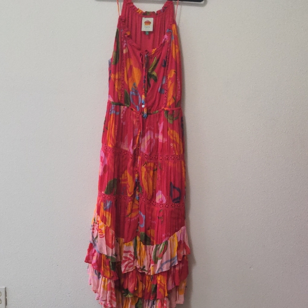 Farm Rio Mixed Fruit Ocean Tiered Midi Dress